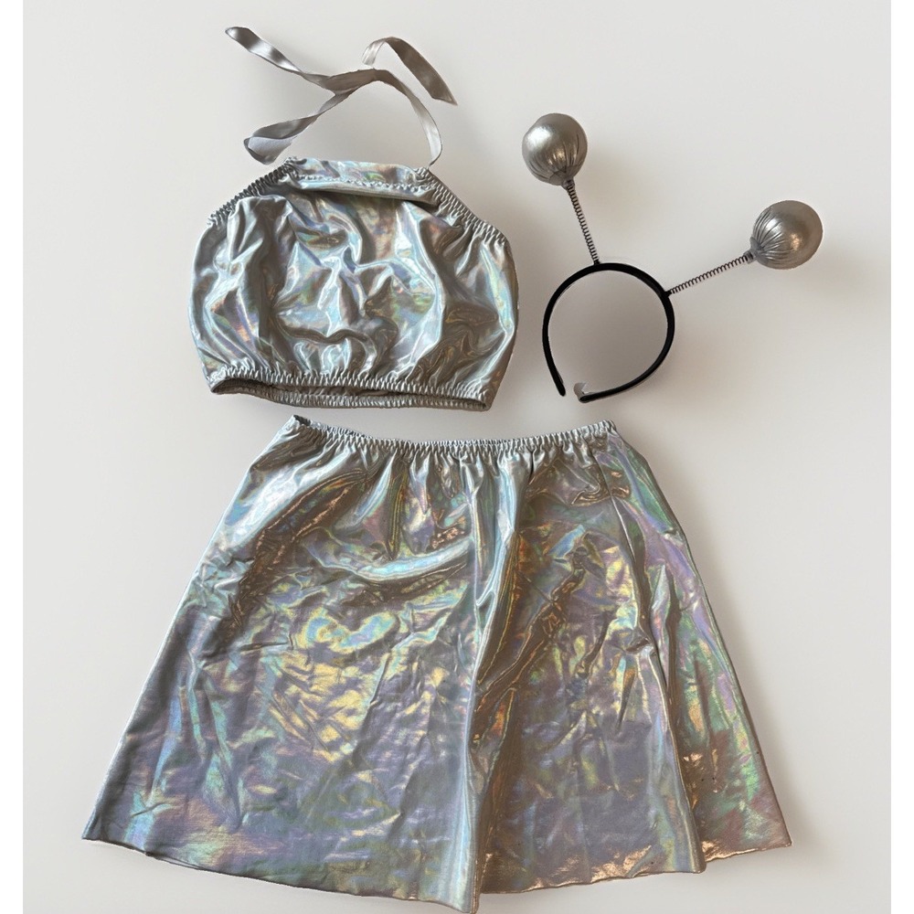 Fashion Meme Silver Holographic Alien Costume Womens Medium Flaw AS IS Set
